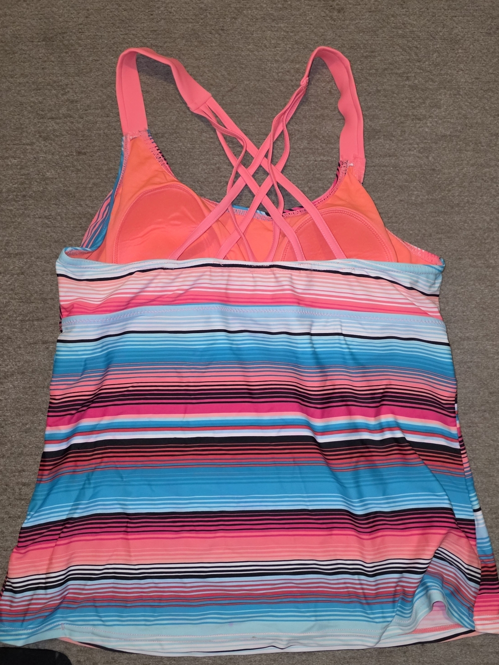 ZeroXposur Womens Tankini Swim Top Multi Striped Pink & Turquoise Crossback XL - Picture 3 of 5